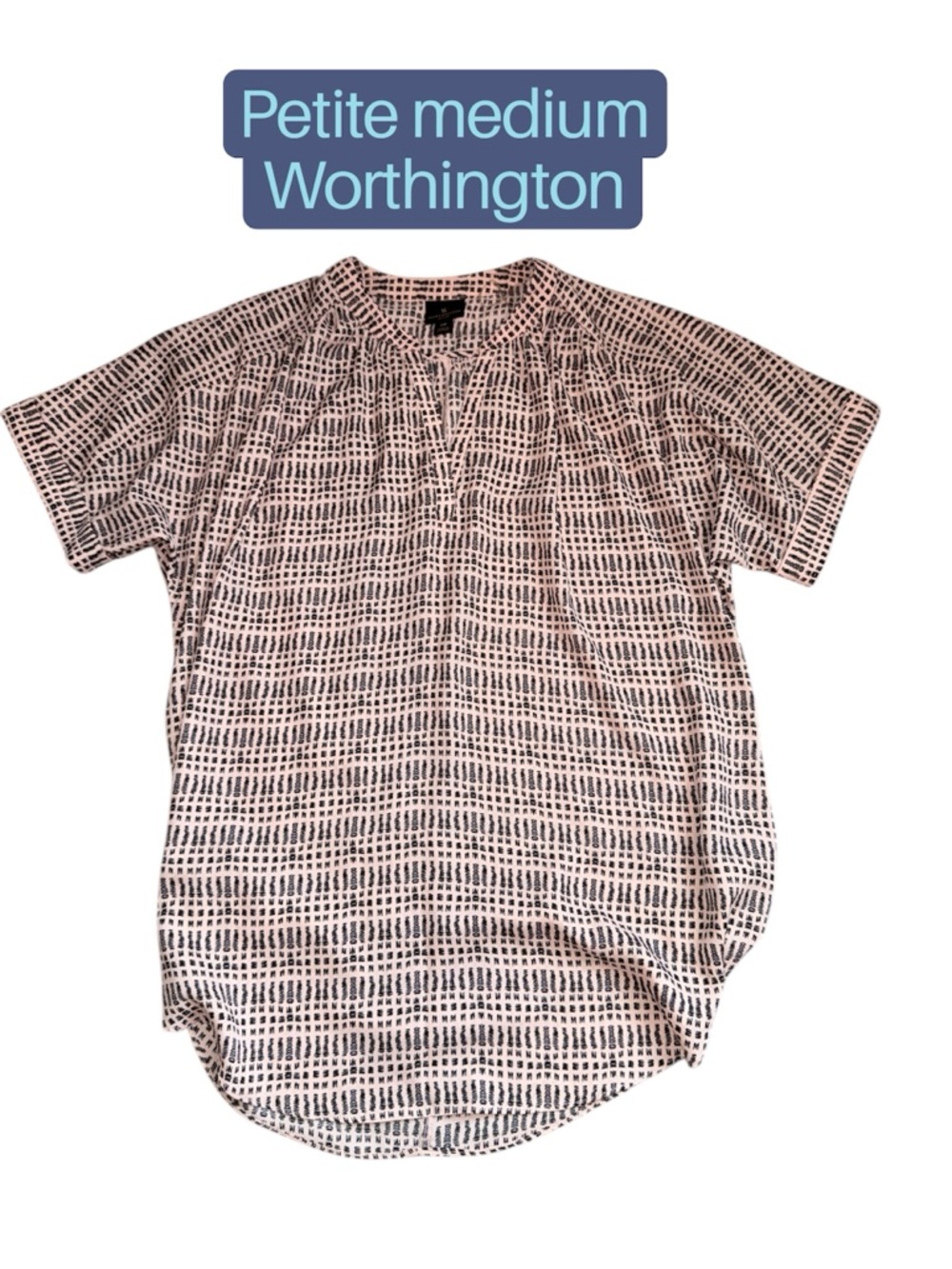 Worthington White Short-Sleeve Button-Back Patterned Shirt